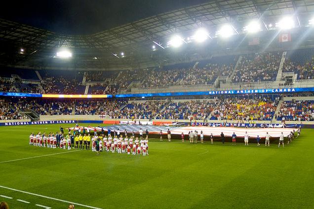 Photograph of the 9/11 tribute flag at the Red Bulls game by Dan Dickinson on Flick